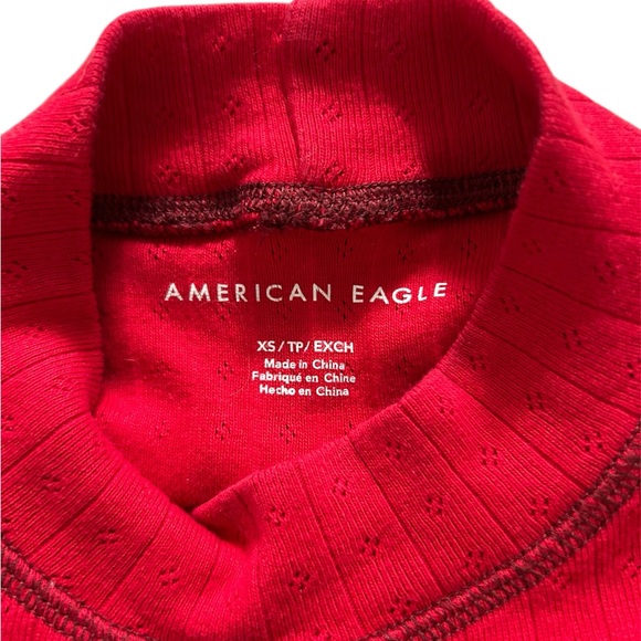 Red American Eagle Mock Neck Long Sleeve Crop Shirt - Picture 2 of 5